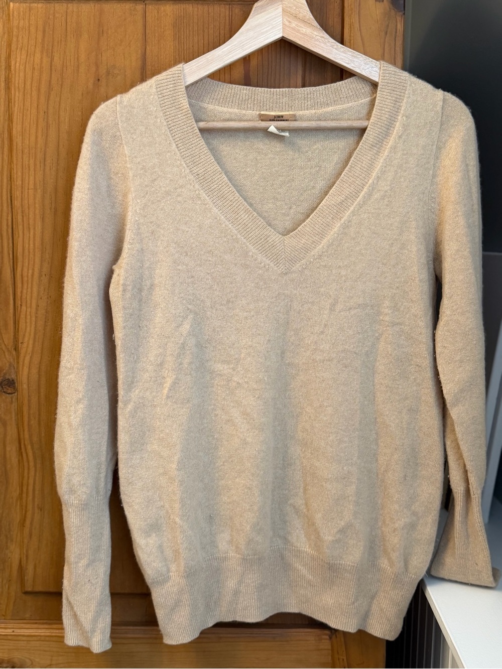 J. Crew Beige V-Neck Sweater Cashmere